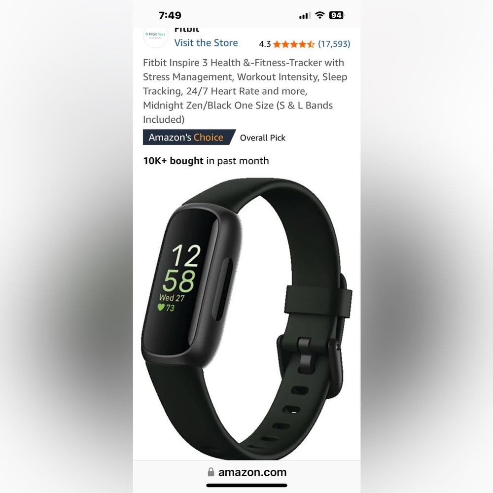Fitbit Inspire 3 Midnight Zen/Black Fitness Tracker. Purchase 9/23 never used.